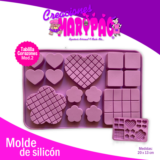 Molde De Silicon Tablillas Corazones Mod2 Chocolate
