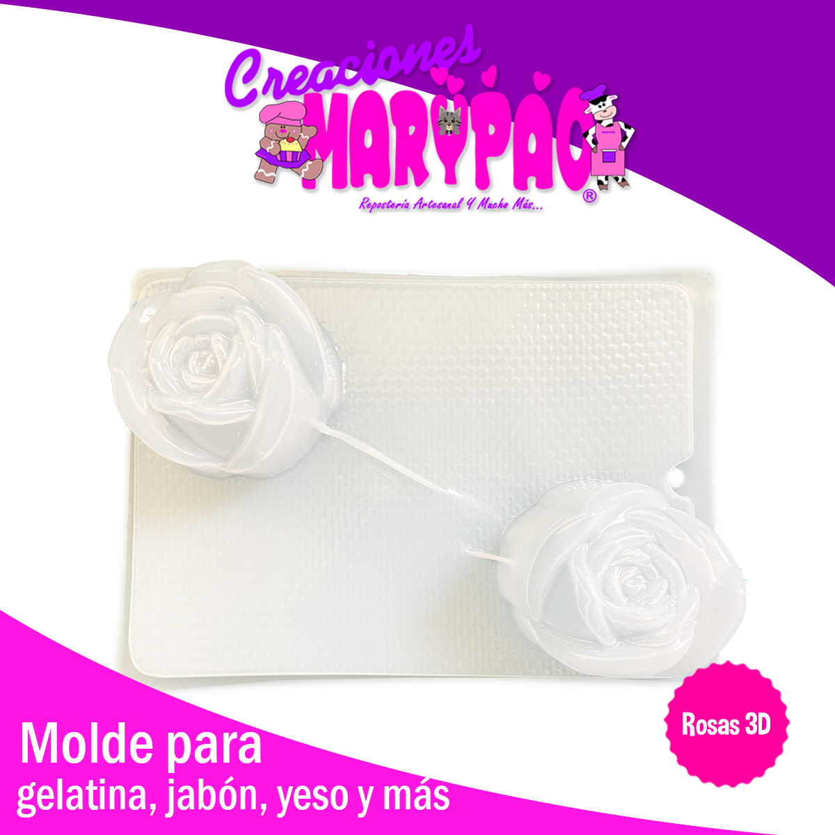 Molde Rosas 3d Jabón Gelatina Gomita Dia De La Madre Vela