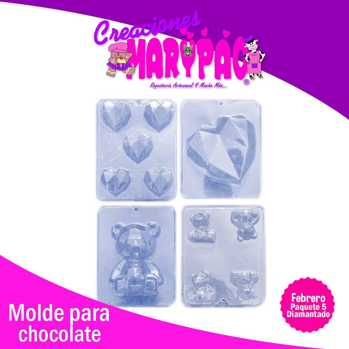 Moldes Para Chocolates Corazones Diamante Oso 14 de Febrero San Valentín