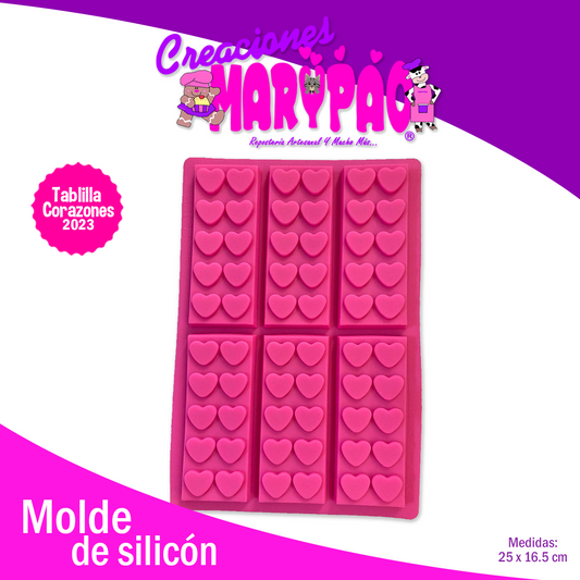 Molde De Silicón Tablilla Corazones Febrero