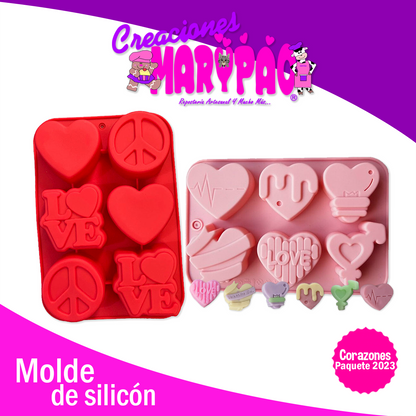 Paquete Promoción Molde De Silicón Corazones Febrero