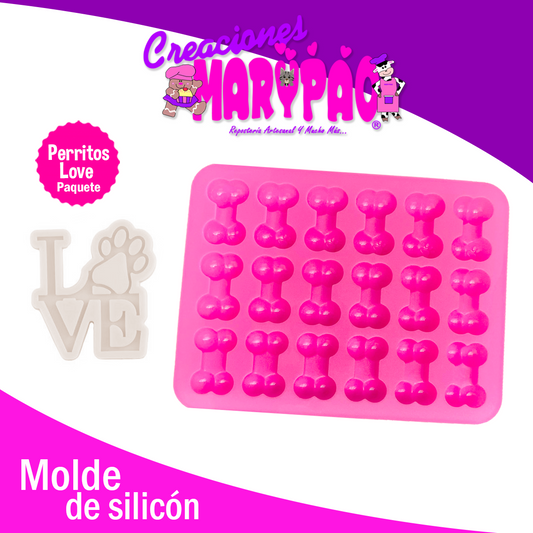 Paquete Love Perritos Moldes de Silicón Huesos