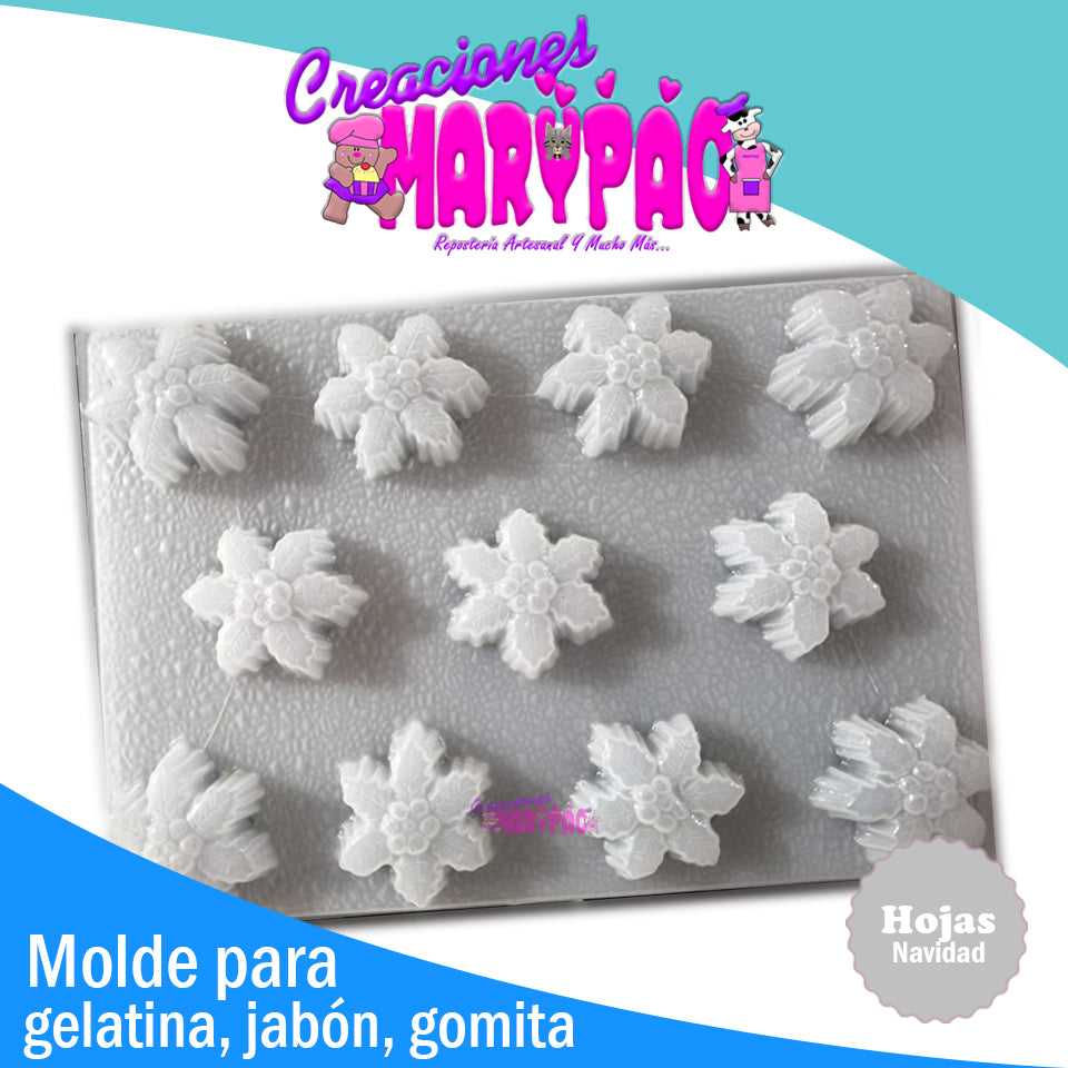 Molde Estrellas Hojas Nochebuena Navidad Gelatina Gomita Jabón - Creaciones Marypao