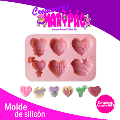 Paquete Promoción Molde De Silicón Corazones Febrero