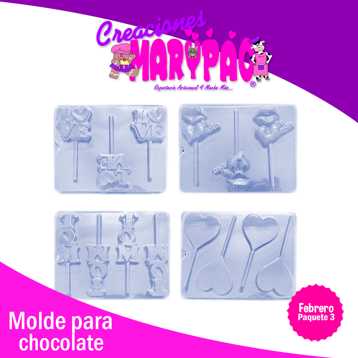 Moldes Para Paletas de Chocolate 14 de Febrero San Valentín Mod.3