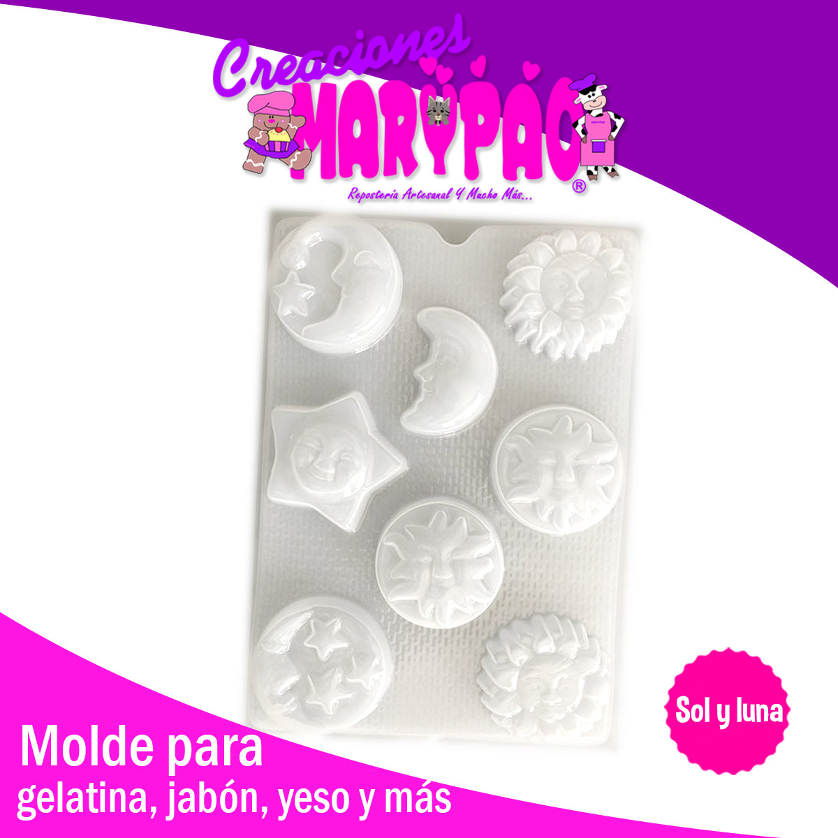 Molde Sol y Luna Jabon Chocolate Gelatina Yeso