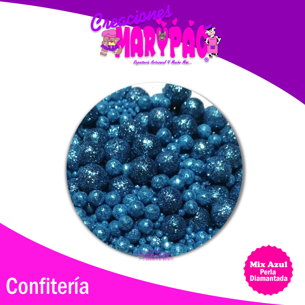 Perla Comestible Diamantada Mix Azul Para Cupcakes, Galletas, Etc.