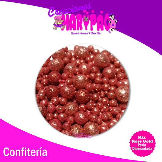 Perla Comestible Diamantada Mix Rose Gold Para Cupcakes, Galletas, Etc.