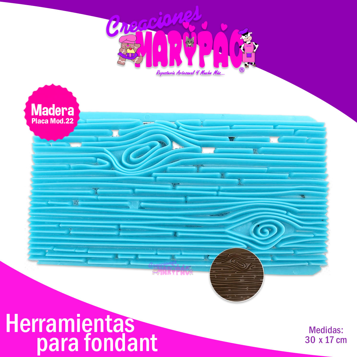 Placa Texturizadora Para Fondant Madera Mod 22