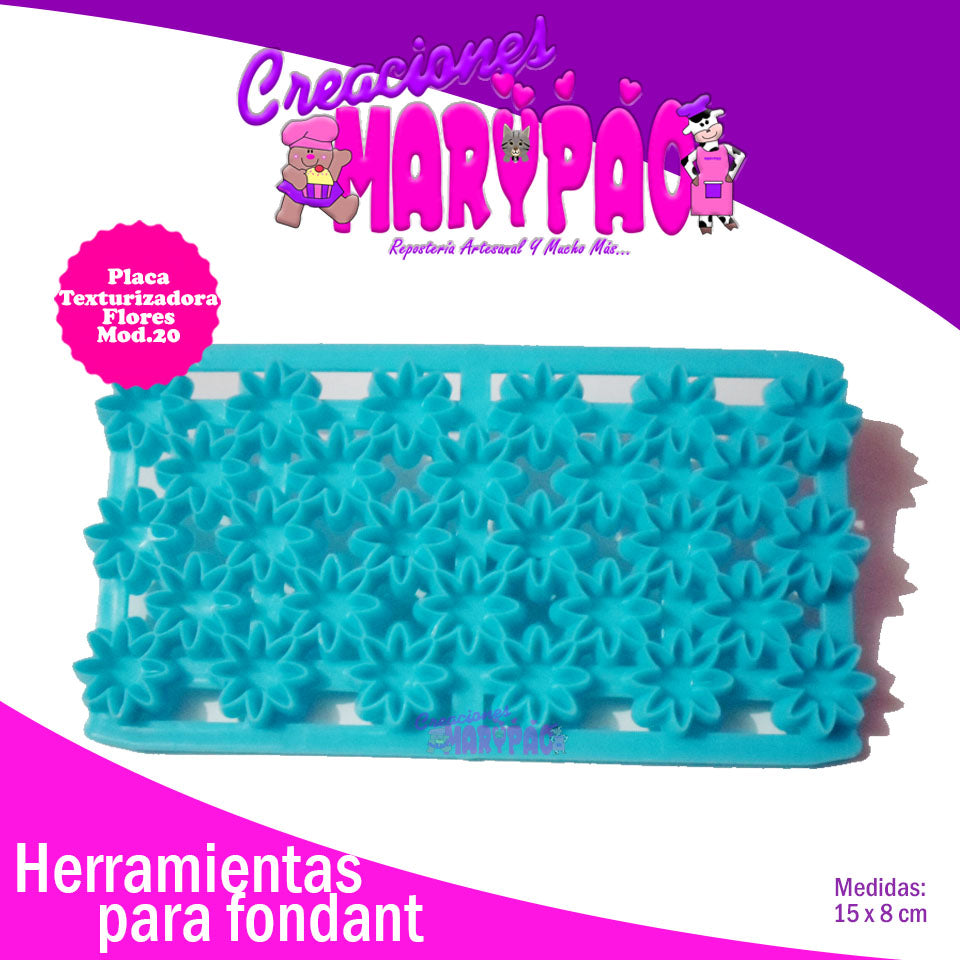Placa Texturizadora Para Fondant Flores Estrellas Mod 20