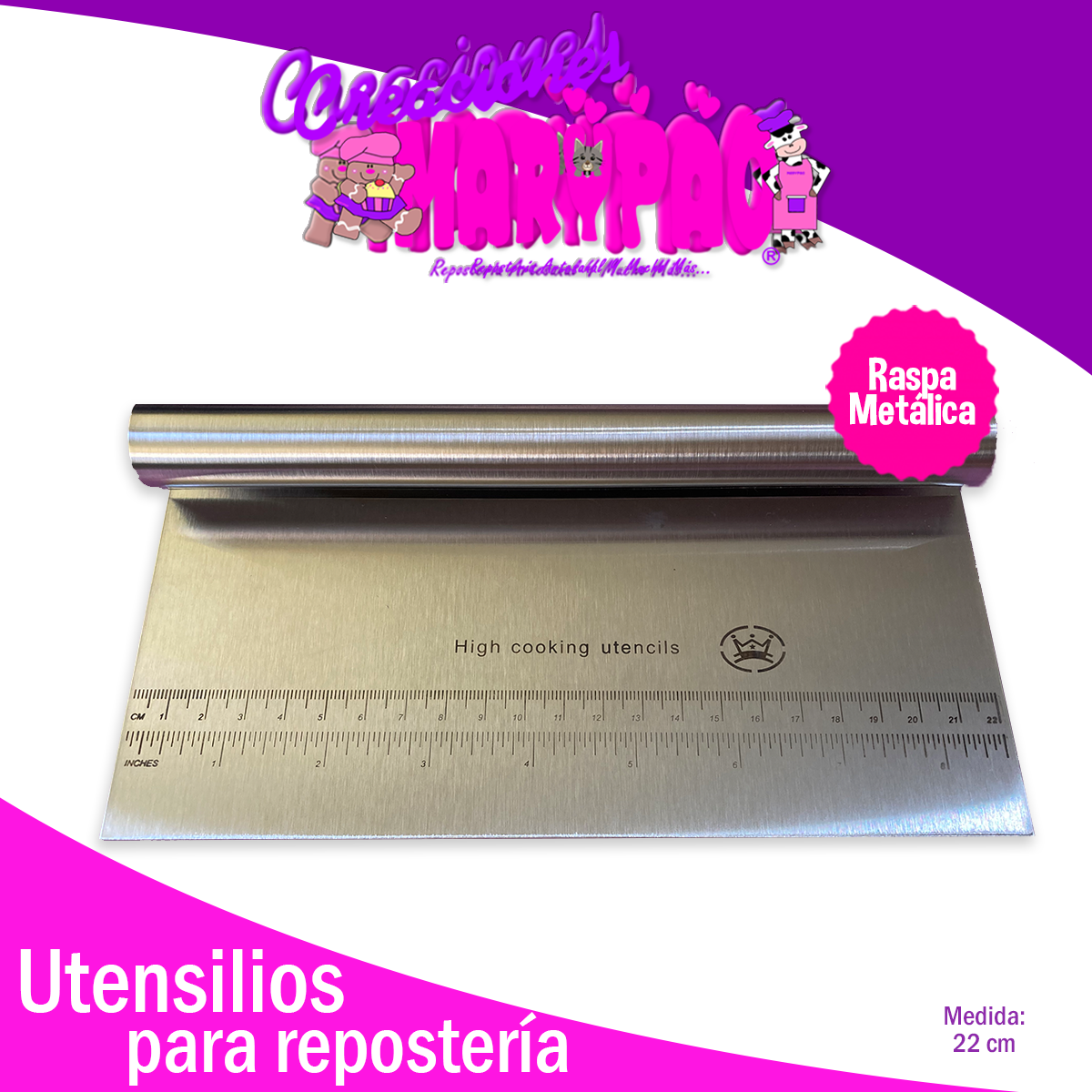 Raspa Metálica Cuña Para Panadería Espátula Acero Inox 22cm