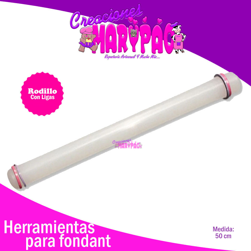 Rodillo Para Fondant Con Ligas Niveladoras 50 cm - Creaciones Marypao