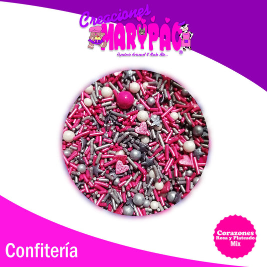 Mix Corazones Rosas Y Plateados Sprinkles Comestibles 14 De Febrero Para Cupcakes, Galletas, Etc.