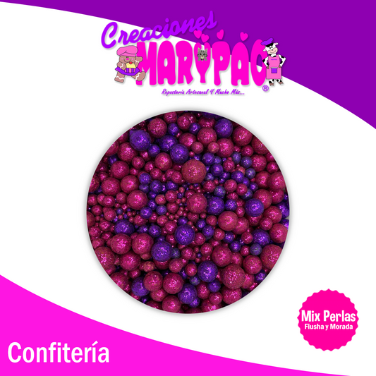 Perla Comestible Diamantada Mix Fiusha y Morado