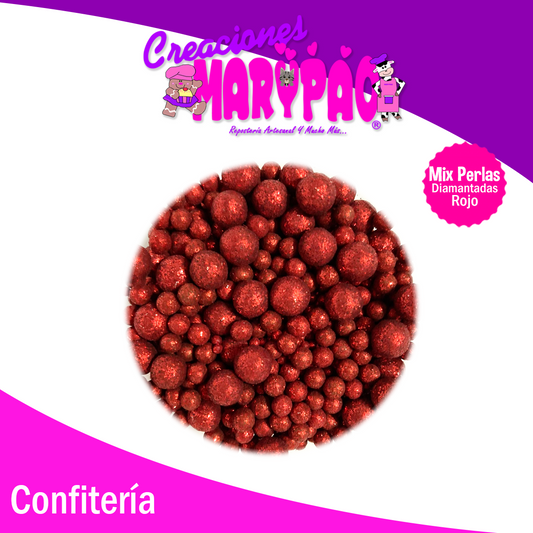 Perla Comestible Diamantada Mix Rojo