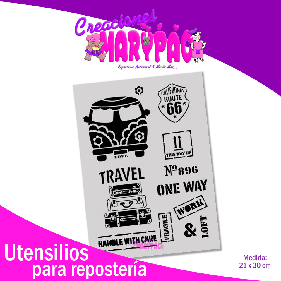 Stencil Combie Hippies Viajes Para Pasteles - Creaciones Marypao