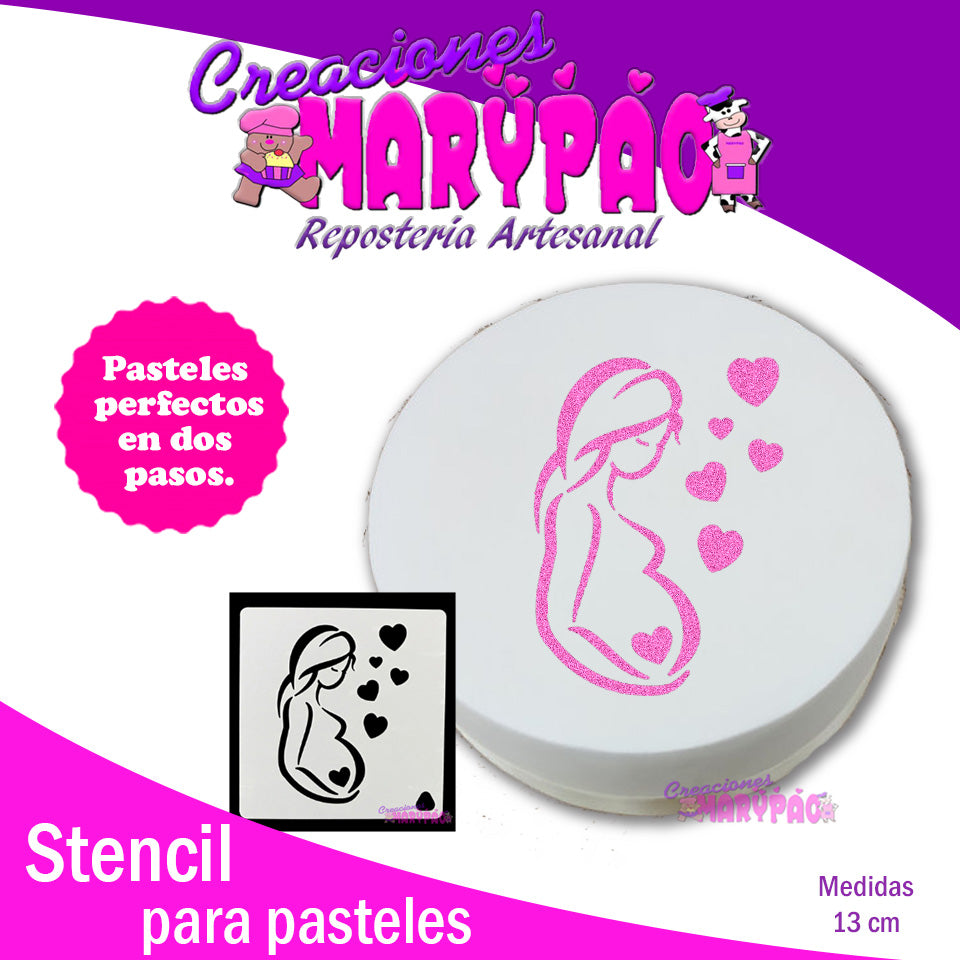 Stencil Embarazada Baby Shower Pasteles - Creaciones Marypao