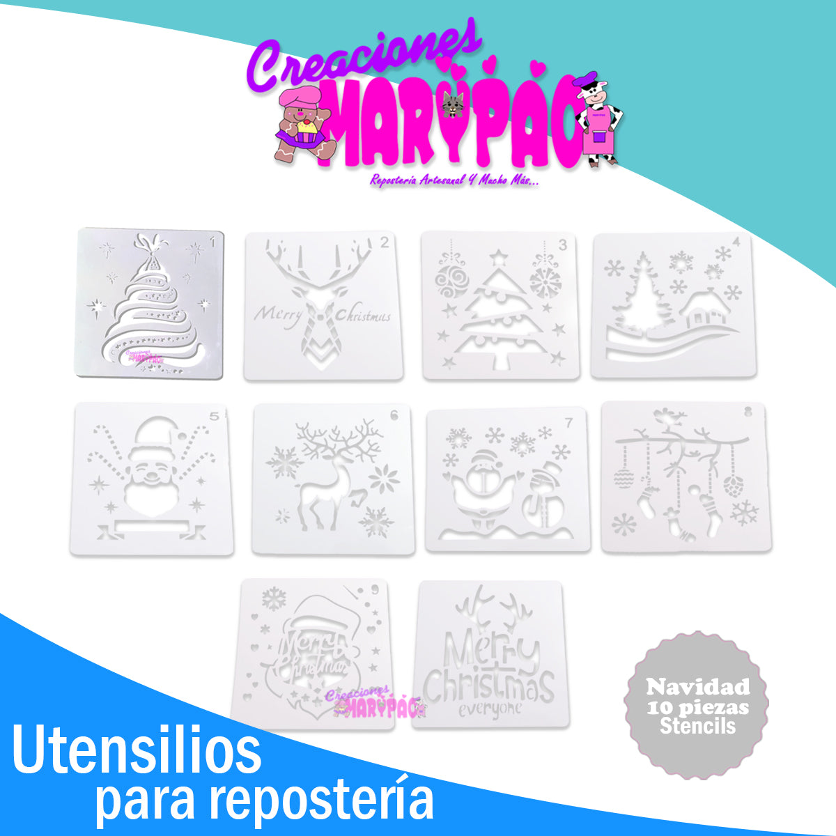 Stencils Navidad Árbol Santa Claus Regalos Reno Paquete 10 Piezas