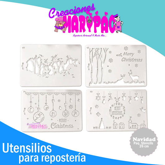 Stencils Navidad Árbol Renos Esferas Regalos Paquete 4 Piezas 26 cm