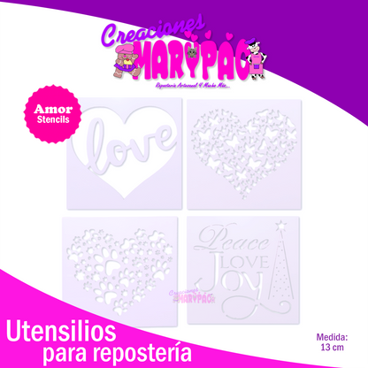 Stencils Corazones Amor Huellitas Mariposas Love Paquete 4 Piezas